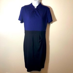 Two tone navy and black mock neck sheath dress NWT